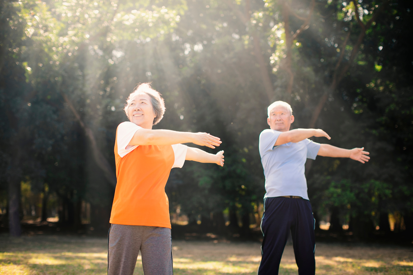 Happy,senior,couple,exercising,in,the,park